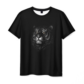 Мужская футболка 3D с принтом Тигр в Новосибирске, 100% полиэфир | прямой крой, круглый вырез горловины, длина до линии бедер | арт | большие кошки | голова тигра | животные | тигр | хищники