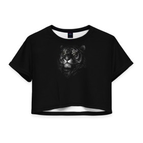 Женская футболка Crop-top 3D с принтом Тигр в Новосибирске, 100% полиэстер | круглая горловина, длина футболки до линии талии, рукава с отворотами | арт | большие кошки | голова тигра | животные | тигр | хищники