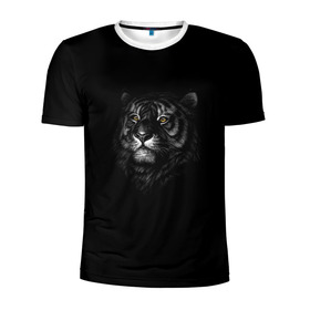 Мужская футболка 3D спортивная с принтом Тигр в Новосибирске, 100% полиэстер с улучшенными характеристиками | приталенный силуэт, круглая горловина, широкие плечи, сужается к линии бедра | арт | большие кошки | голова тигра | животные | тигр | хищники