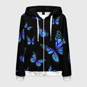 Мужская толстовка 3D на молнии с принтом БАБОЧКИ в Новосибирске, 100% полиэстер | длина до линии бедра, манжеты и пояс оформлены мягкой тканевой резинкой, двухслойный капюшон со шнурком для регулировки, спереди молния, по бокам два кармана | Тематика изображения на принте: animals | blue | butterflies | game | insects | life is strange | moth | wings | бабочки | животные | игра | крылья | мотылек | насекомые