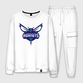 Мужской костюм хлопок с принтом Charlotte Hornets (1) в Новосибирске, 100% хлопок | на свитшоте круглая горловина, мягкая резинка по низу. Брюки заужены к низу, на них два вида карманов: два “обычных” по бокам и два объемных, с клапанами, расположенные ниже линии бедра. Брюки с мягкой трикотажной резинкой на поясе и по низу штанин. В поясе для дополнительного комфорта — широкие завязки | 