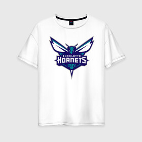 Женская футболка хлопок Oversize с принтом Charlotte Hornets (1) в Новосибирске, 100% хлопок | свободный крой, круглый ворот, спущенный рукав, длина до линии бедер
 | Тематика изображения на принте: 