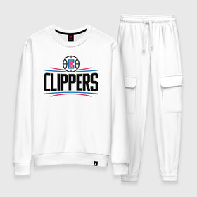 Женский костюм хлопок с принтом Los Angeles Clippers (1) в Новосибирске, 100% хлопок | на свитшоте круглая горловина, мягкая резинка по низу. Брюки заужены к низу, на них два вида карманов: два 