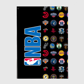 Постер с принтом NBA (Team Logos 1) в Новосибирске, 100% бумага
 | бумага, плотность 150 мг. Матовая, но за счет высокого коэффициента гладкости имеет небольшой блеск и дает на свету блики, но в отличии от глянцевой бумаги не покрыта лаком | ball | basketball | sport | streetball | баскетбол | мяч | нба | спорт | стритбол