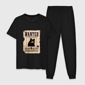 Мужская пижама хлопок с принтом Кот в Новосибирске, 100% хлопок | брюки и футболка прямого кроя, без карманов, на брюках мягкая резинка на поясе и по низу штанин
 | cat | wanted | живым или мертвым | кот | кот шредингера | котэ | опасен | разыскивается | чёрный кот