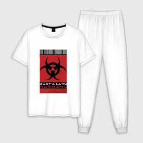 Мужская пижама хлопок с принтом Biohazard в Новосибирске, 100% хлопок | брюки и футболка прямого кроя, без карманов, на брюках мягкая резинка на поясе и по низу штанин
 | biohazard | биологическая опасность | вирус | знак