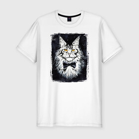 Мужская футболка хлопок Slim с принтом Hello kittys! в Новосибирске, 92% хлопок, 8% лайкра | приталенный силуэт, круглый вырез ворота, длина до линии бедра, короткий рукав | Тематика изображения на принте: акварельный | арт | галстук бабочка | глаза | кот | коты | котяра | кошка | крутая рисунок | мейнкун | мейнкуны | мех | мэйн кун | портрет | рисованный | скетч | стильная | чёрный