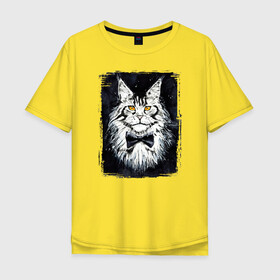 Мужская футболка хлопок Oversize с принтом Hello kittys! в Новосибирске, 100% хлопок | свободный крой, круглый ворот, “спинка” длиннее передней части | Тематика изображения на принте: акварельный | арт | галстук бабочка | глаза | кот | коты | котяра | кошка | крутая рисунок | мейнкун | мейнкуны | мех | мэйн кун | портрет | рисованный | скетч | стильная | чёрный