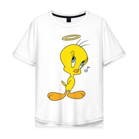 Мужская футболка хлопок Oversize с принтом Твити в Новосибирске, 100% хлопок | свободный крой, круглый ворот, “спинка” длиннее передней части | looney tunes | tweety | vdzabma | луни тюнз | твити