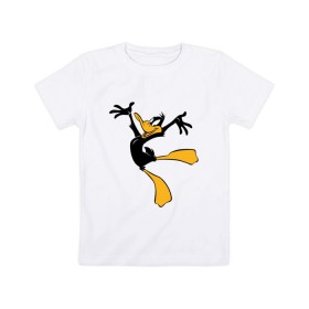 Детская футболка хлопок с принтом Даффи Дак в Новосибирске, 100% хлопок | круглый вырез горловины, полуприлегающий силуэт, длина до линии бедер | daffy duck | looney tunes | vdzabma | даффи дак | луни тюнз