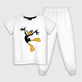 Детская пижама хлопок с принтом Даффи Дак в Новосибирске, 100% хлопок |  брюки и футболка прямого кроя, без карманов, на брюках мягкая резинка на поясе и по низу штанин
 | daffy duck | looney tunes | vdzabma | даффи дак | луни тюнз