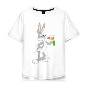 Мужская футболка хлопок Oversize с принтом Багз Банни в Новосибирске, 100% хлопок | свободный крой, круглый ворот, “спинка” длиннее передней части | bugs bunny | looney tunes | vdzabma | багз банни | луни тюнз