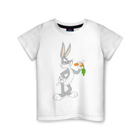 Детская футболка хлопок с принтом Багз Банни в Новосибирске, 100% хлопок | круглый вырез горловины, полуприлегающий силуэт, длина до линии бедер | Тематика изображения на принте: bugs bunny | looney tunes | vdzabma | багз банни | луни тюнз