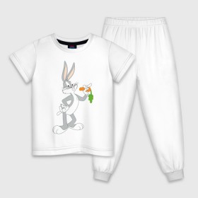 Детская пижама хлопок с принтом Багз Банни в Новосибирске, 100% хлопок |  брюки и футболка прямого кроя, без карманов, на брюках мягкая резинка на поясе и по низу штанин
 | Тематика изображения на принте: bugs bunny | looney tunes | vdzabma | багз банни | луни тюнз
