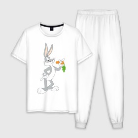 Мужская пижама хлопок с принтом Багз Банни в Новосибирске, 100% хлопок | брюки и футболка прямого кроя, без карманов, на брюках мягкая резинка на поясе и по низу штанин
 | bugs bunny | looney tunes | vdzabma | багз банни | луни тюнз