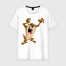 Мужская футболка хлопок с принтом Таз в Новосибирске, 100% хлопок | прямой крой, круглый вырез горловины, длина до линии бедер, слегка спущенное плечо. | Тематика изображения на принте: looney tunes | tasmanian devil | taz | vdzabma | луни тюнз | таз | тасманский дьявол