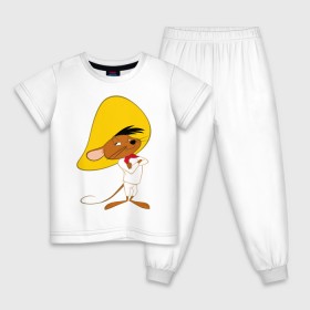 Детская пижама хлопок с принтом Спиди Гонзалес в Новосибирске, 100% хлопок |  брюки и футболка прямого кроя, без карманов, на брюках мягкая резинка на поясе и по низу штанин
 | looney tunes | speedy gonzales | vdzabma | луни тюнз