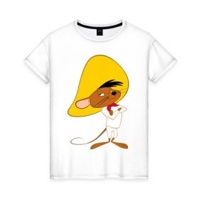 Женская футболка хлопок с принтом Спиди Гонзалес в Новосибирске, 100% хлопок | прямой крой, круглый вырез горловины, длина до линии бедер, слегка спущенное плечо | looney tunes | speedy gonzales | vdzabma | луни тюнз