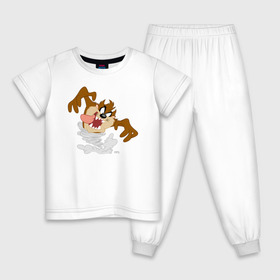 Детская пижама хлопок с принтом Таз в Новосибирске, 100% хлопок |  брюки и футболка прямого кроя, без карманов, на брюках мягкая резинка на поясе и по низу штанин
 | looney tunes | tasmanian devil | taz | vdzabma | луни тюнз | таз | тасманский дьявол