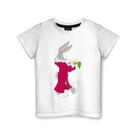 Детская футболка хлопок с принтом Багз Банни в Новосибирске, 100% хлопок | круглый вырез горловины, полуприлегающий силуэт, длина до линии бедер | Тематика изображения на принте: bugs bunny | looney tunes | vdzabma | багз банни | луни тюнз