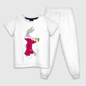 Детская пижама хлопок с принтом Багз Банни в Новосибирске, 100% хлопок |  брюки и футболка прямого кроя, без карманов, на брюках мягкая резинка на поясе и по низу штанин
 | Тематика изображения на принте: bugs bunny | looney tunes | vdzabma | багз банни | луни тюнз