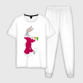 Мужская пижама хлопок с принтом Багз Банни в Новосибирске, 100% хлопок | брюки и футболка прямого кроя, без карманов, на брюках мягкая резинка на поясе и по низу штанин
 | Тематика изображения на принте: bugs bunny | looney tunes | vdzabma | багз банни | луни тюнз