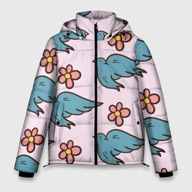 Мужская зимняя куртка 3D с принтом Стайка птиц в Новосибирске, верх — 100% полиэстер; подкладка — 100% полиэстер; утеплитель — 100% полиэстер | длина ниже бедра, свободный силуэт Оверсайз. Есть воротник-стойка, отстегивающийся капюшон и ветрозащитная планка. 

Боковые карманы с листочкой на кнопках и внутренний карман на молнии. | Тематика изображения на принте: art | bird | арт | искусство | птица | птицы | цветок | цветы