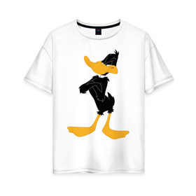 Женская футболка хлопок Oversize с принтом Даффи Дак в Новосибирске, 100% хлопок | свободный крой, круглый ворот, спущенный рукав, длина до линии бедер
 | daffy duck | looney tunes | vdzabma | даффи дак | луни тюнз