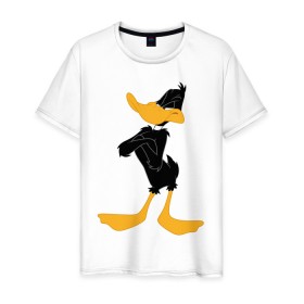 Мужская футболка хлопок с принтом Даффи Дак в Новосибирске, 100% хлопок | прямой крой, круглый вырез горловины, длина до линии бедер, слегка спущенное плечо. | daffy duck | looney tunes | vdzabma | даффи дак | луни тюнз