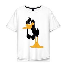 Мужская футболка хлопок Oversize с принтом Даффи Дак в Новосибирске, 100% хлопок | свободный крой, круглый ворот, “спинка” длиннее передней части | daffy duck | looney tunes | vdzabma | даффи дак | луни тюнз