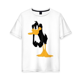Женская футболка хлопок Oversize с принтом Даффи Дак в Новосибирске, 100% хлопок | свободный крой, круглый ворот, спущенный рукав, длина до линии бедер
 | daffy duck | looney tunes | vdzabma | даффи дак | луни тюнз