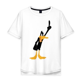 Мужская футболка хлопок Oversize с принтом Даффи Дак в Новосибирске, 100% хлопок | свободный крой, круглый ворот, “спинка” длиннее передней части | daffy duck | looney tunes | vdzabma | даффи дак | луни тюнз