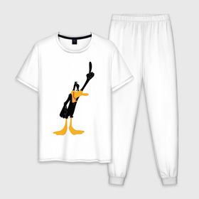 Мужская пижама хлопок с принтом Даффи Дак в Новосибирске, 100% хлопок | брюки и футболка прямого кроя, без карманов, на брюках мягкая резинка на поясе и по низу штанин
 | daffy duck | looney tunes | vdzabma | даффи дак | луни тюнз