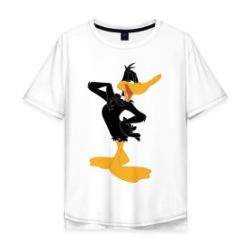 Мужская футболка хлопок Oversize с принтом Даффи Дак в Новосибирске, 100% хлопок | свободный крой, круглый ворот, “спинка” длиннее передней части | Тематика изображения на принте: daffy duck | looney tunes | vdzabma | даффи дак | луни тюнз