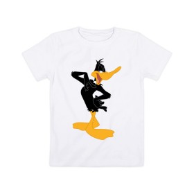 Детская футболка хлопок с принтом Даффи Дак в Новосибирске, 100% хлопок | круглый вырез горловины, полуприлегающий силуэт, длина до линии бедер | Тематика изображения на принте: daffy duck | looney tunes | vdzabma | даффи дак | луни тюнз