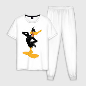 Мужская пижама хлопок с принтом Даффи Дак в Новосибирске, 100% хлопок | брюки и футболка прямого кроя, без карманов, на брюках мягкая резинка на поясе и по низу штанин
 | daffy duck | looney tunes | vdzabma | даффи дак | луни тюнз