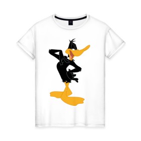 Женская футболка хлопок с принтом Даффи Дак в Новосибирске, 100% хлопок | прямой крой, круглый вырез горловины, длина до линии бедер, слегка спущенное плечо | daffy duck | looney tunes | vdzabma | даффи дак | луни тюнз