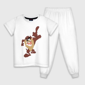 Детская пижама хлопок с принтом Таз в Новосибирске, 100% хлопок |  брюки и футболка прямого кроя, без карманов, на брюках мягкая резинка на поясе и по низу штанин
 | looney tunes | tasmanian devil | taz | vdzabma | луни тюнз | таз | тасманский дьявол