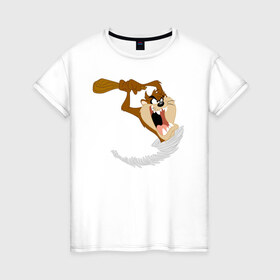 Женская футболка хлопок с принтом Таз в Новосибирске, 100% хлопок | прямой крой, круглый вырез горловины, длина до линии бедер, слегка спущенное плечо | looney tunes | tasmanian devil | taz | vdzabma | луни тюнз | таз | тасманский дьявол