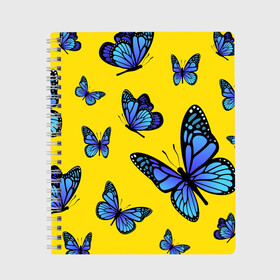 Тетрадь с принтом БАБОЧКИ в Новосибирске, 100% бумага | 48 листов, плотность листов — 60 г/м2, плотность картонной обложки — 250 г/м2. Листы скреплены сбоку удобной пружинной спиралью. Уголки страниц и обложки скругленные. Цвет линий — светло-серый
 | animals | blue | butterflies | game | insects | life is strange | moth | wings | бабочки | животные | игра | крылья | мотылек | насекомые
