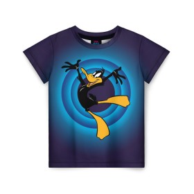 Детская футболка 3D с принтом Даффи Дак в Новосибирске, 100% гипоаллергенный полиэфир | прямой крой, круглый вырез горловины, длина до линии бедер, чуть спущенное плечо, ткань немного тянется | Тематика изображения на принте: daffy duck | looney tunes | vdzabma | даффи дак | луни тюнз