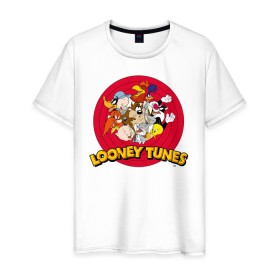 Мужская футболка хлопок с принтом Looney Tunes в Новосибирске, 100% хлопок | прямой крой, круглый вырез горловины, длина до линии бедер, слегка спущенное плечо. | Тематика изображения на принте: bugs bunny | daffy duck | looney tunes | sylvester | tasmanian devil | taz | tweety | vdzabma | багз банни | даффи дак | луни тюнз | сильвестр | таз | тасманский дьявол | твити