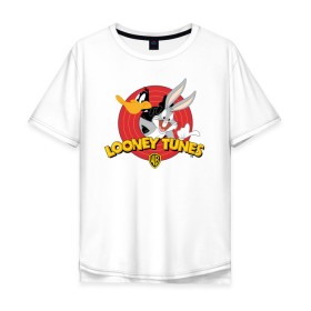 Мужская футболка хлопок Oversize с принтом Багз Банни и Даффи Дак в Новосибирске, 100% хлопок | свободный крой, круглый ворот, “спинка” длиннее передней части | bugs bunny | daffy duck | looney tunes | vdzabma | багз банни | даффи дак | луни тюнз