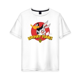 Женская футболка хлопок Oversize с принтом Багз Банни и Даффи Дак в Новосибирске, 100% хлопок | свободный крой, круглый ворот, спущенный рукав, длина до линии бедер
 | bugs bunny | daffy duck | looney tunes | vdzabma | багз банни | даффи дак | луни тюнз