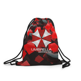 Рюкзак-мешок 3D с принтом Umbrella Corp. в Новосибирске, 100% полиэстер | плотность ткани — 200 г/м2, размер — 35 х 45 см; лямки — толстые шнурки, застежка на шнуровке, без карманов и подкладки | biohazard | biohazard 7 | crocodile | fang | game | hand | monster | new umbrella | resident evil | resident evil 7 | umbrella | umbrella corp | umbrella corporation | zombie