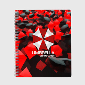 Тетрадь с принтом Umbrella Corp в Новосибирске, 100% бумага | 48 листов, плотность листов — 60 г/м2, плотность картонной обложки — 250 г/м2. Листы скреплены сбоку удобной пружинной спиралью. Уголки страниц и обложки скругленные. Цвет линий — светло-серый
 | biohazard | biohazard 7 | crocodile | fang | game | hand | monster | new umbrella | resident evil | resident evil 7 | umbrella | umbrella corp | umbrella corporation | zombie