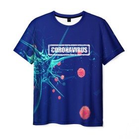 Мужская футболка 3D с принтом CORONAVIRUS в Новосибирске, 100% полиэфир | прямой крой, круглый вырез горловины, длина до линии бедер | covid 19 | molecule | абстракция | клетки | коронавирус | медицина | микробы | молекулы | наука | нейрон | нейроны | текстура | текстуры | формула