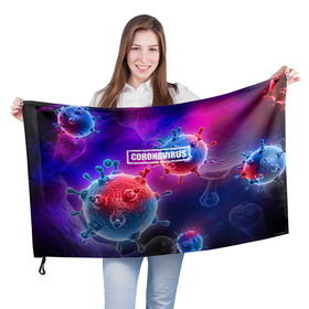 Флаг 3D с принтом CORONAVIRUS в Новосибирске, 100% полиэстер | плотность ткани — 95 г/м2, размер — 67 х 109 см. Принт наносится с одной стороны | covid 19 | molecule | абстракция | клетки | коронавирус | медицина | микробы | молекулы | наука | нейрон | нейроны | текстура | текстуры | формула