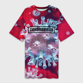 Платье-футболка 3D с принтом CORONAVIRUS в Новосибирске,  |  | covid 19 | molecule | абстракция | клетки | коронавирус | медицина | микробы | молекулы | наука | нейрон | нейроны | текстура | текстуры | формула