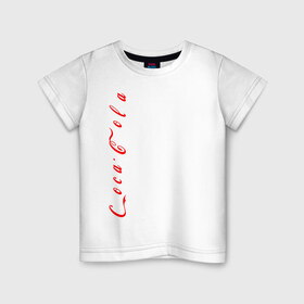 Детская футболка хлопок с принтом C o c a - C o l a. в Новосибирске, 100% хлопок | круглый вырез горловины, полуприлегающий силуэт, длина до линии бедер | Тематика изображения на принте: coca cola | дистанция | кола | логотип | лучше дома | сиди дома